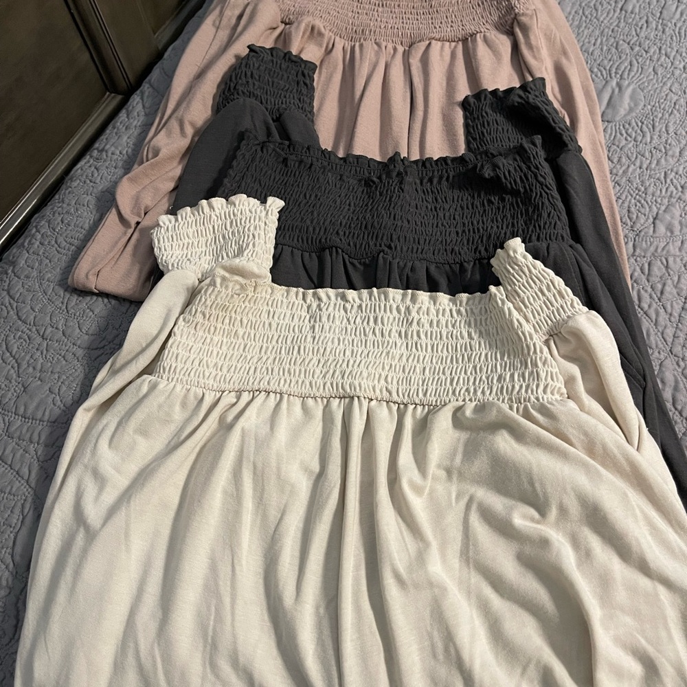 Zenana Outfitters Smocked Dress in Tan